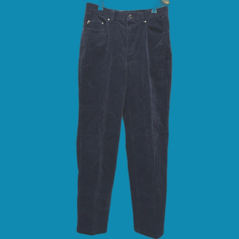 VTG Lauren Jean Co. Navy Blue Corduroy Pants Women's Sz 6 W/ Gold Accents